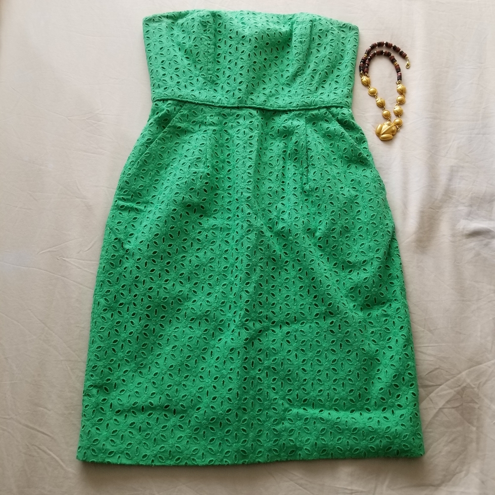 Green Eyelet Strapless Mini Dress